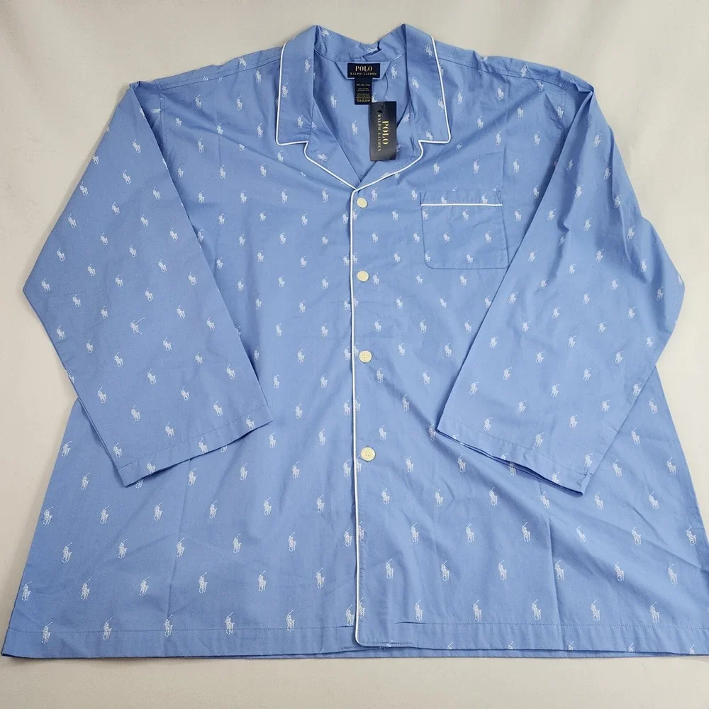 Polo Ralph Lauren Pajama Shirt Adult 4XT Blue Cotton RY25RX ZQD Pocket $65 Mens